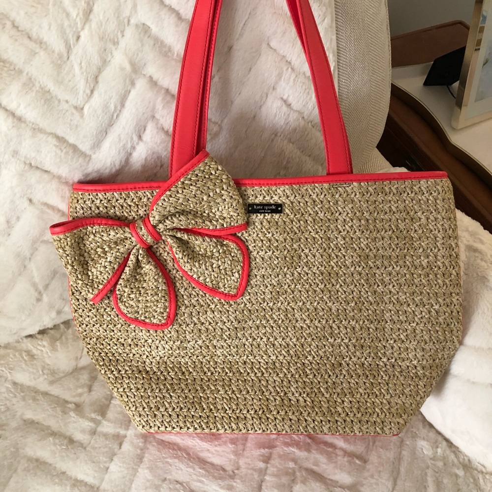 Kate Spade Straw Coral Tote